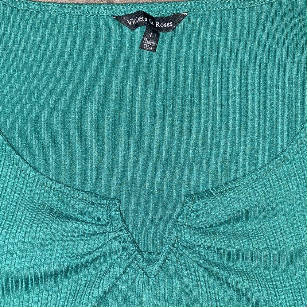 Violets & Roses • Green • Ribbed • Long Sleeve • Bodysuit - Picture 2 of 4